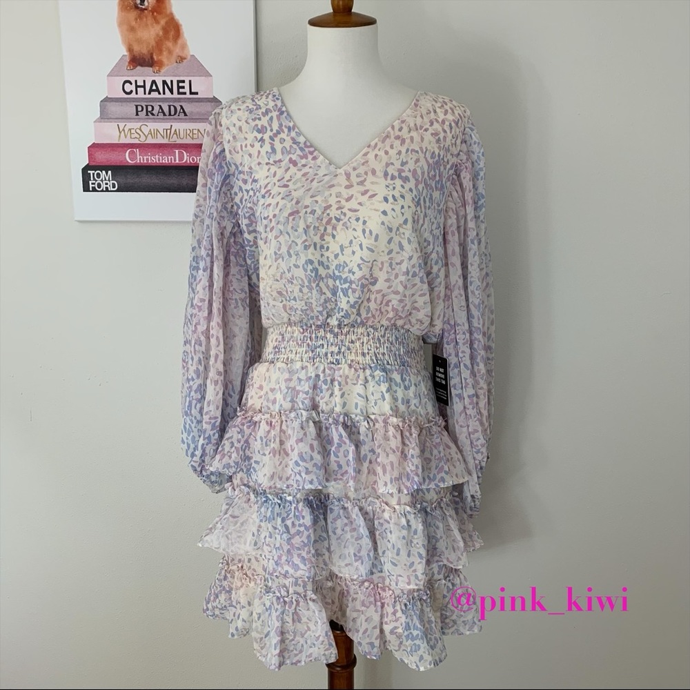 Express Printed Tiered Ruffle Mini Dress